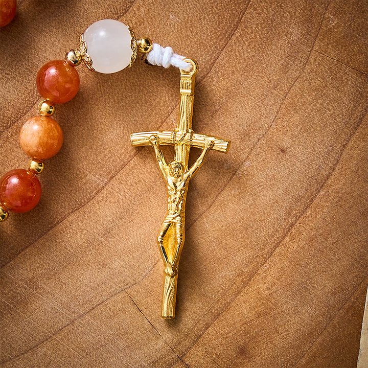 SolaceBeads Natural Orange Chalcedony &amp; White Jade Stone Rosary: Cozy Autumn Grace &amp; Gratitude - image 7