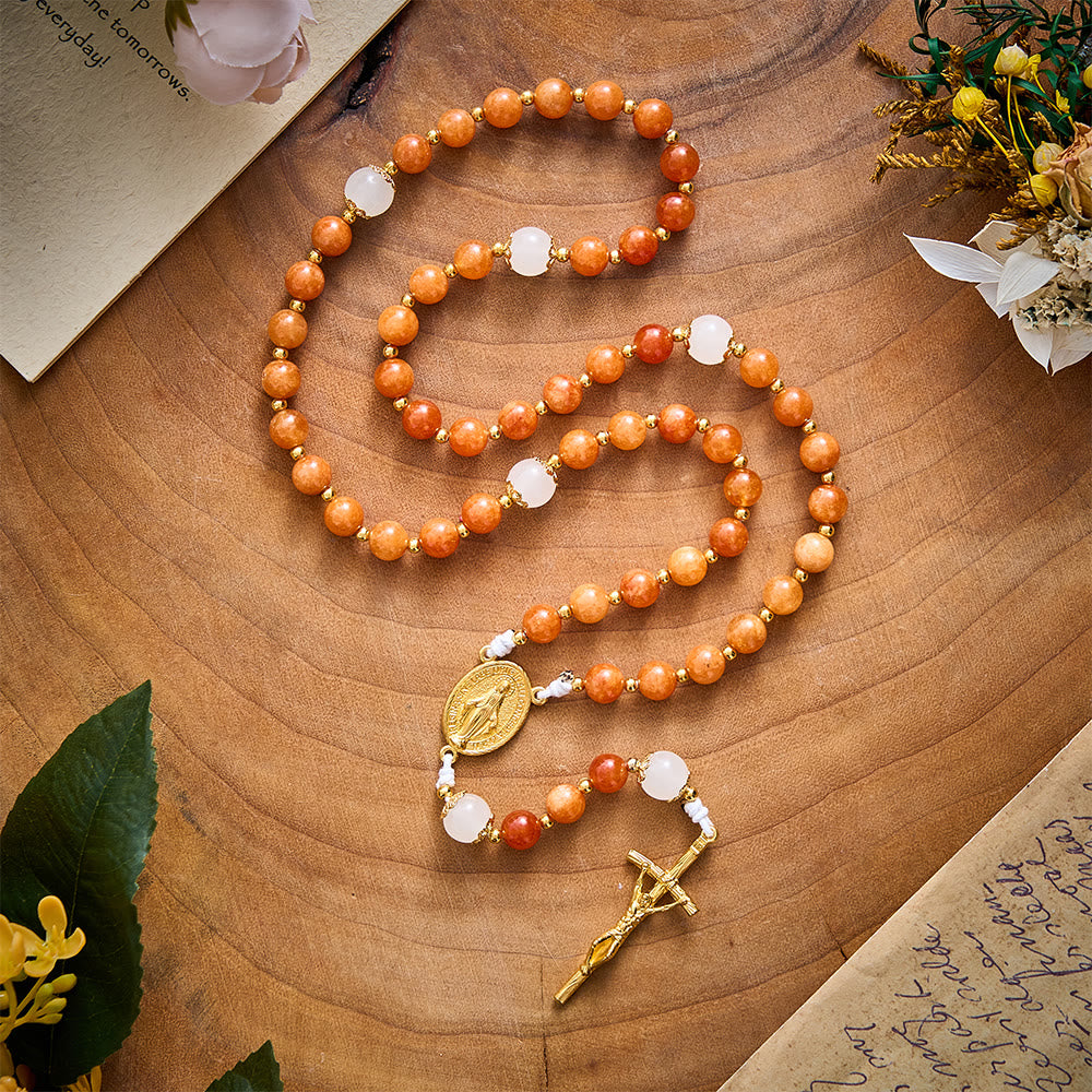 SolaceBeads Natural Orange Chalcedony &amp; White Jade Stone Rosary: Cozy Autumn Grace &amp; Gratitude - image 10