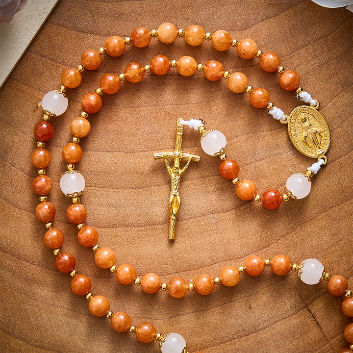 SolaceBeads Natural Orange Chalcedony &amp; White Jade Stone Rosary: Cozy Autumn Grace &amp; Gratitude - image 4