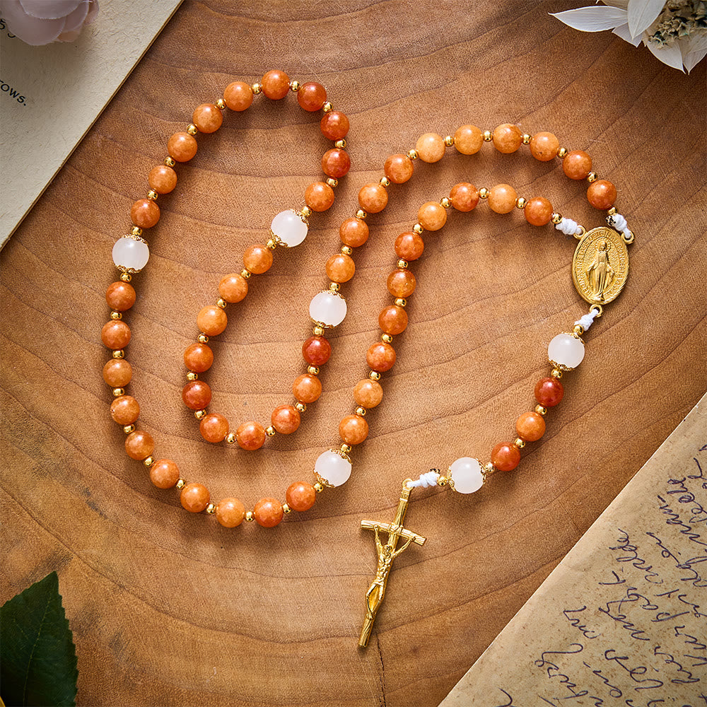 SolaceBeads Natural Orange Chalcedony &amp; White Jade Stone Rosary: Cozy Autumn Grace &amp; Gratitude - image 3