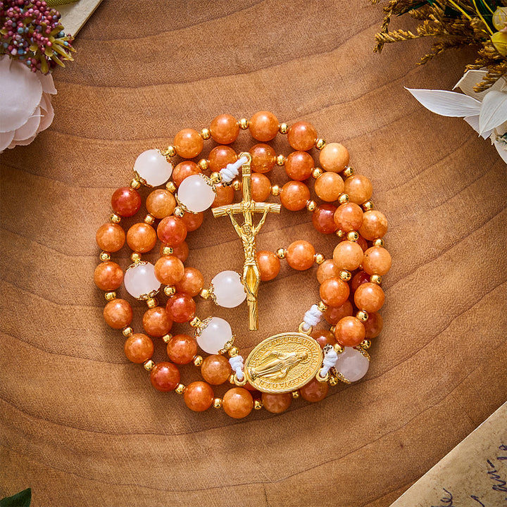 SolaceBeads Natural Orange Chalcedony &amp; White Jade Stone Rosary: Cozy Autumn Grace &amp; Gratitude - image 8
