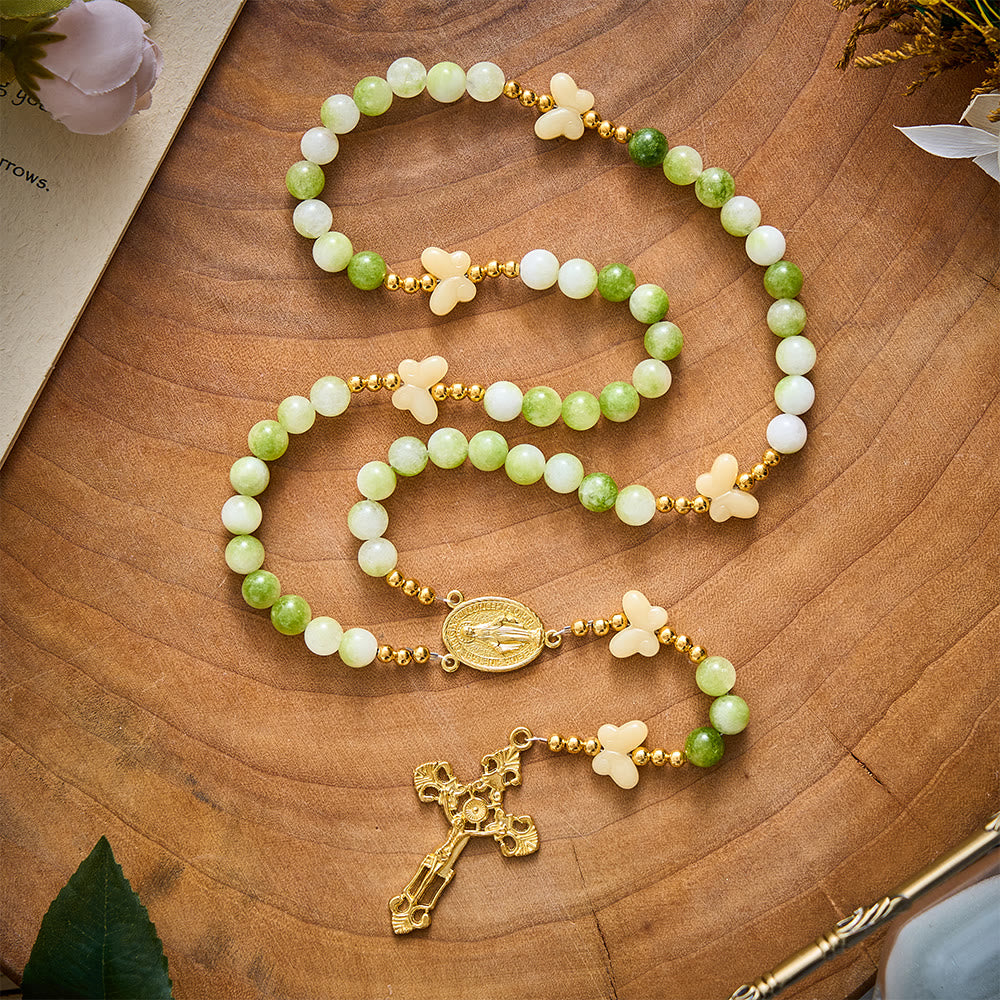 SolaceBeads Natural Green Cream Stone &amp; Butterfly Rosary: Harvest Grace &amp; Hope - image 3