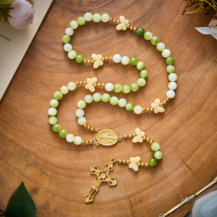 SolaceBeads Natural Green Cream Stone &amp; Butterfly Rosary: Harvest Grace &amp; Hope - image 3