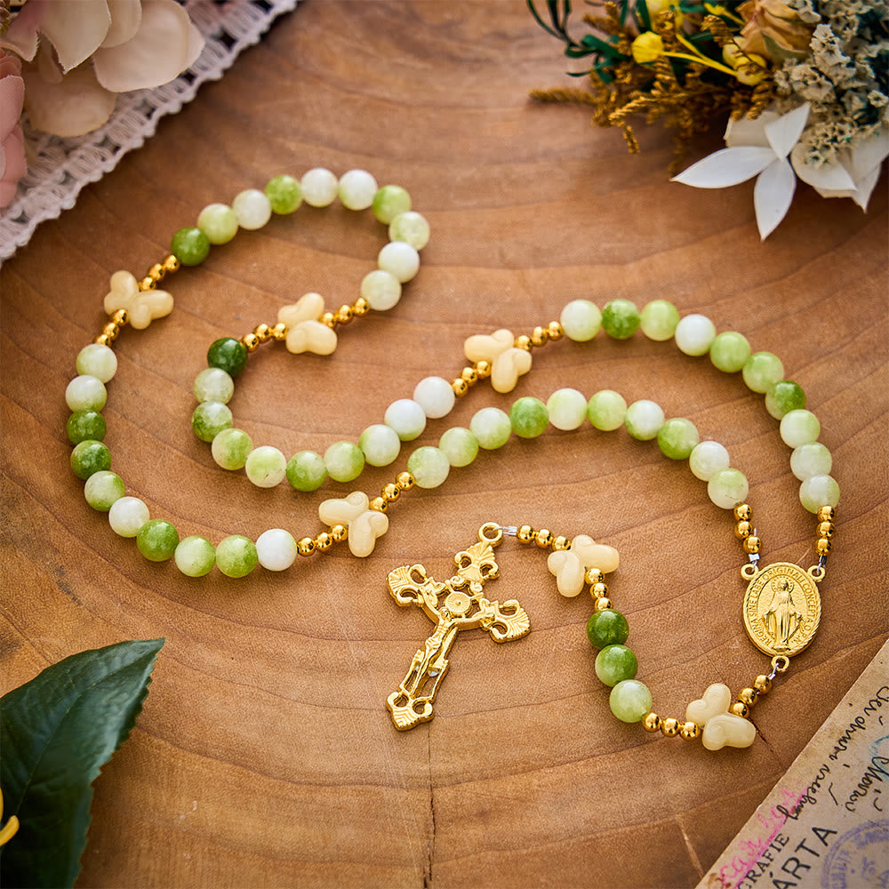 SolaceBeads Natural Green Cream Stone &amp; Butterfly Rosary: Harvest Grace &amp; Hope - image 5