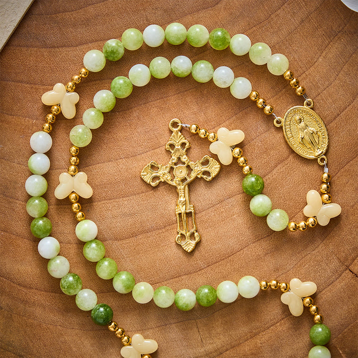 SolaceBeads Natural Green Cream Stone &amp; Butterfly Rosary: Harvest Grace &amp; Hope - image 6