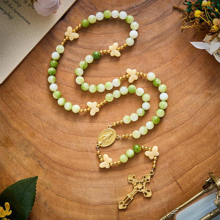 SolaceBeads Natural Green Cream Stone &amp; Butterfly Rosary: Harvest Grace &amp; Hope - image 2