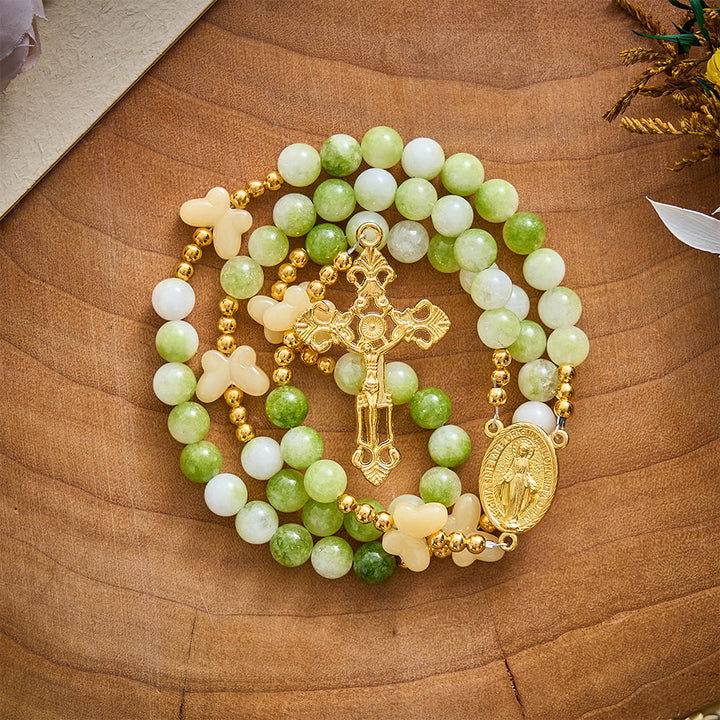 SolaceBeads Natural Green Cream Stone &amp; Butterfly Rosary: Harvest Grace &amp; Hope - image 10