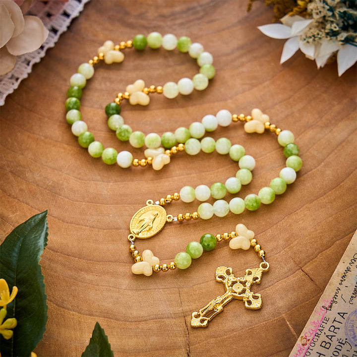 SolaceBeads Natural Green Cream Stone &amp; Butterfly Rosary: Harvest Grace &amp; Hope - image 4