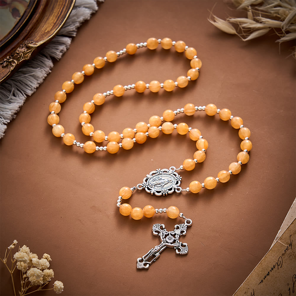 SolaceBeads Warm Orange Beads Artistic Rosary with Miraculous Medal: Cozy Autumn Blessings &amp; Devotion - image 2