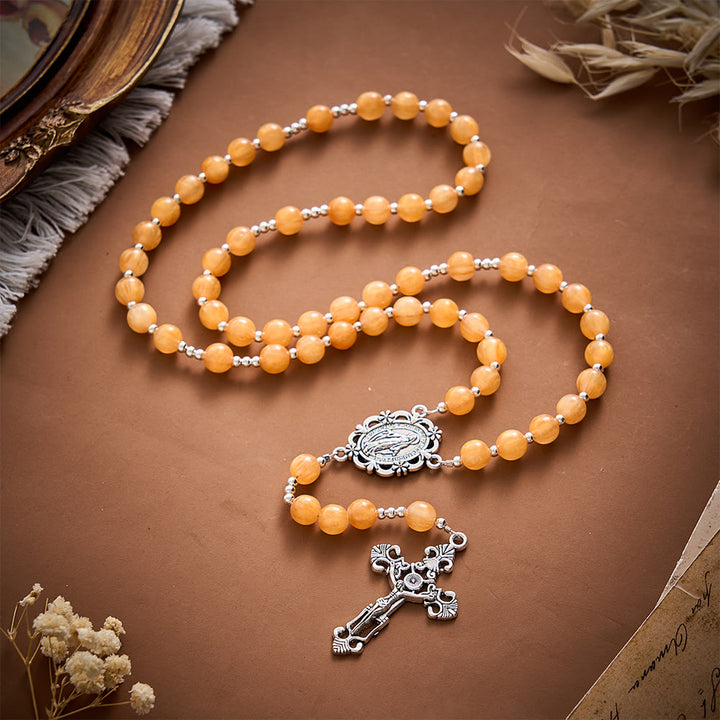 SolaceBeads Warm Orange Beads Artistic Rosary with Miraculous Medal: Cozy Autumn Blessings &amp; Devotion - image 2
