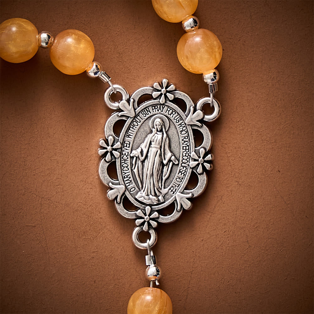 SolaceBeads Warm Orange Beads Artistic Rosary with Miraculous Medal: Cozy Autumn Blessings &amp; Devotion - image 8