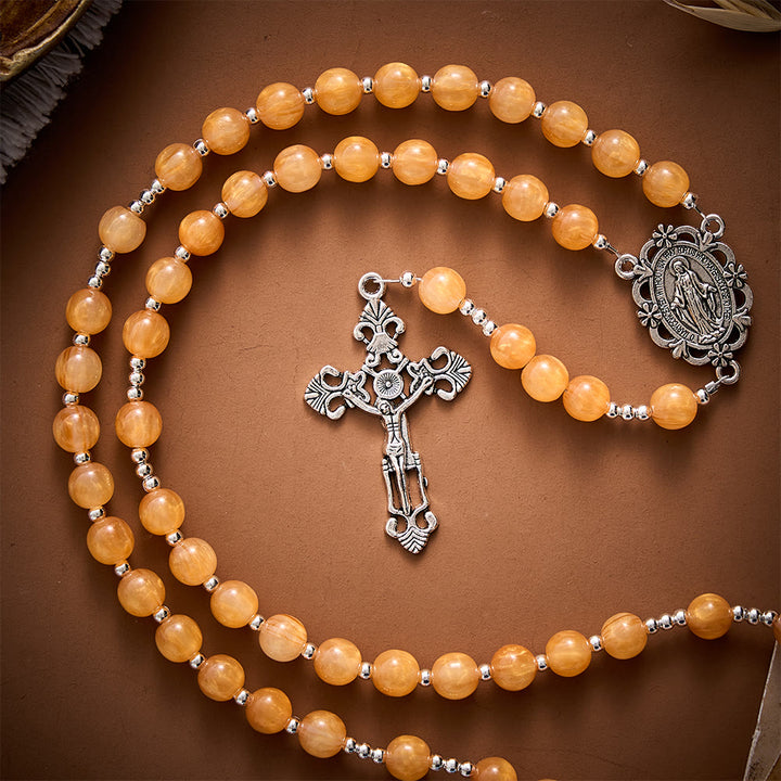 SolaceBeads Warm Orange Beads Artistic Rosary with Miraculous Medal: Cozy Autumn Blessings &amp; Devotion - image 6