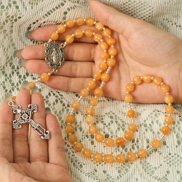 SolaceBeads Warm Orange Beads Artistic Rosary with Miraculous Medal: Cozy Autumn Blessings &amp; Devotion - image 1