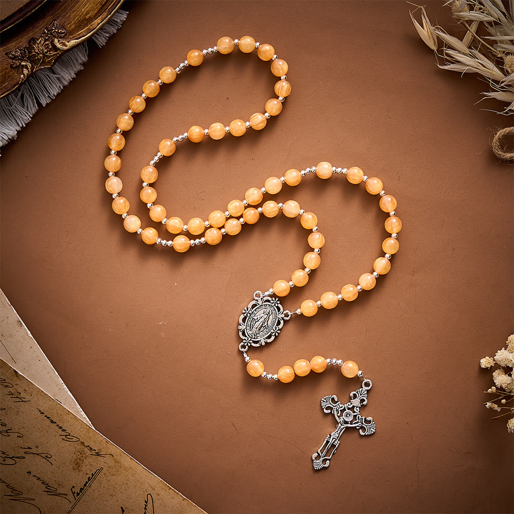 SolaceBeads Warm Orange Beads Artistic Rosary with Miraculous Medal: Cozy Autumn Blessings &amp; Devotion - image 3