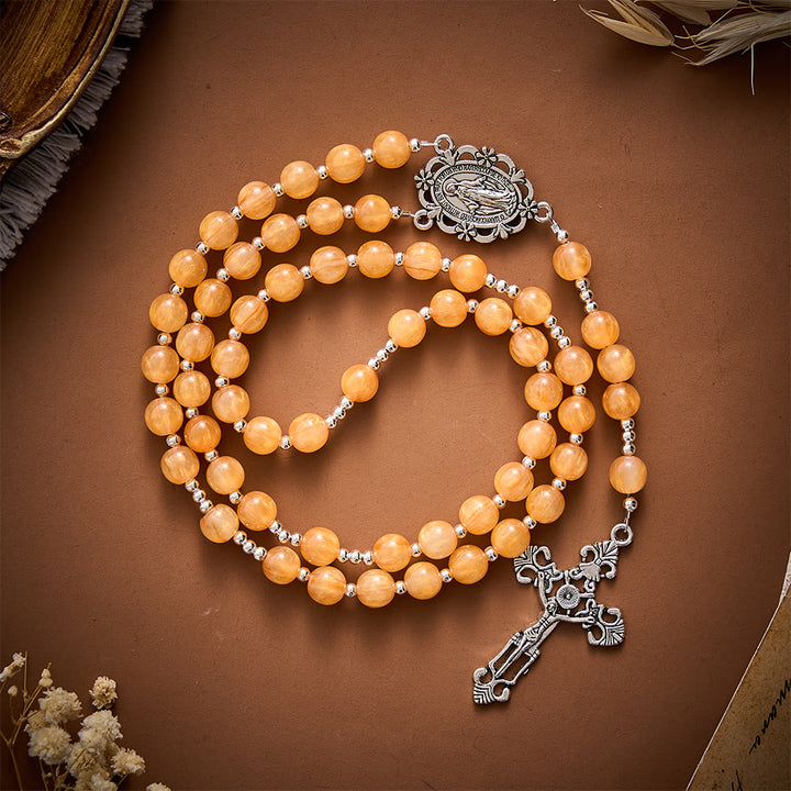 SolaceBeads Warm Orange Beads Artistic Rosary with Miraculous Medal: Cozy Autumn Blessings &amp; Devotion - Orange - image 0