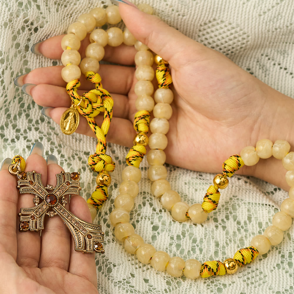 SolaceBeads Yellow Beads Artistic Rosary with Miraculous Medal: A Sacred Blessing of Grace and Gratitude - image 1