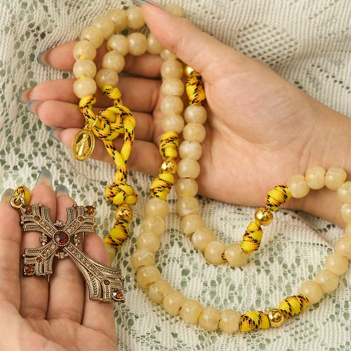 SolaceBeads Yellow Beads Artistic Rosary with Miraculous Medal: A Sacred Blessing of Grace and Gratitude - image 1