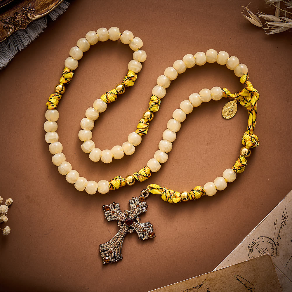 SolaceBeads Yellow Beads Artistic Rosary with Miraculous Medal: A Sacred Blessing of Grace and Gratitude - image 4