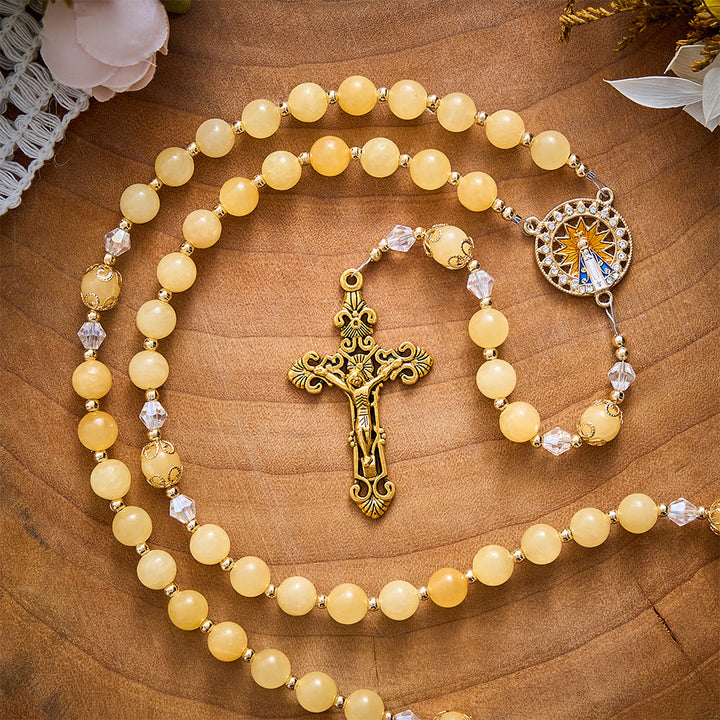 SolaceBeads Yellow Jade Stone Rosary With Our Lady of Aparecida Medal &amp; Crucifix: Thanksgiving Gift - image 6