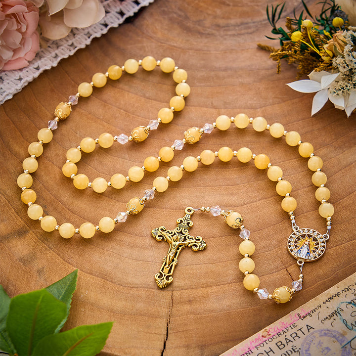 SolaceBeads Yellow Jade Stone Rosary With Our Lady of Aparecida Medal &amp; Crucifix: Thanksgiving Gift - image 8
