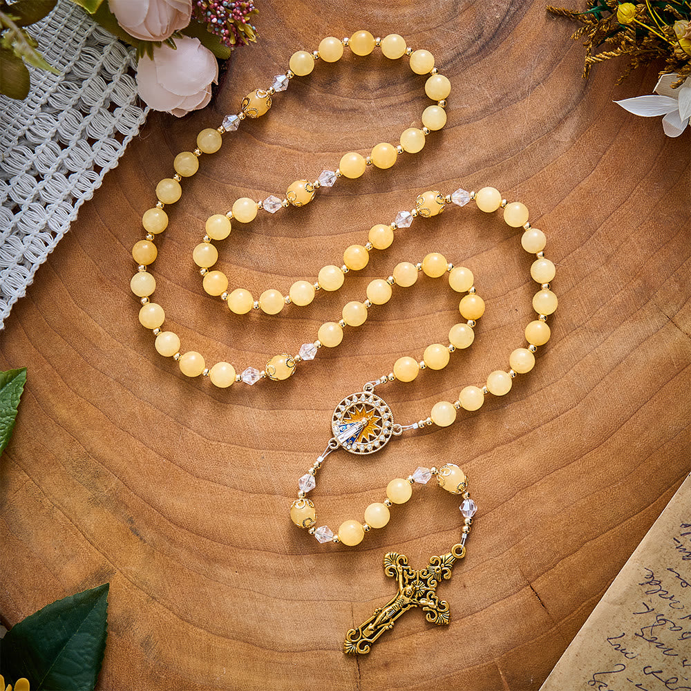 SolaceBeads Yellow Jade Stone Rosary With Our Lady of Aparecida Medal &amp; Crucifix: Thanksgiving Gift - image 10