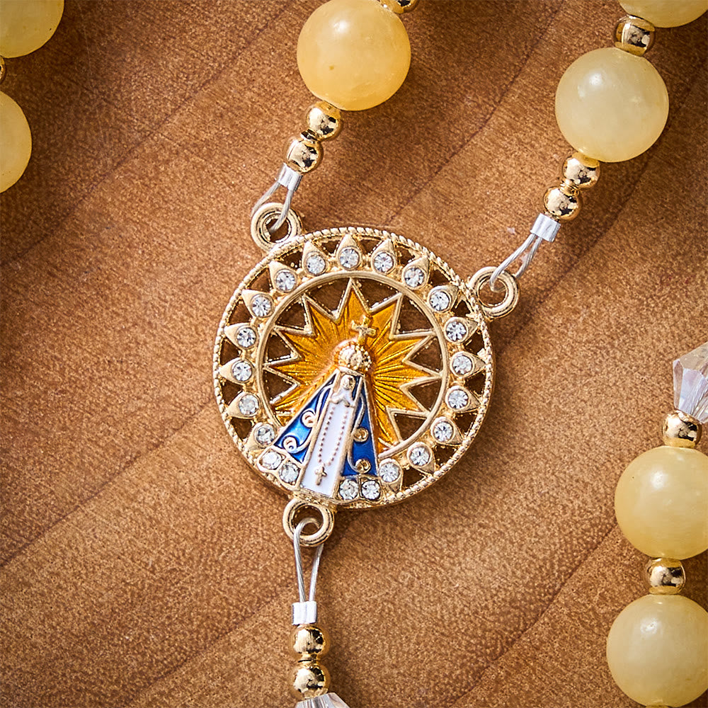 SolaceBeads Yellow Jade Stone Rosary With Our Lady of Aparecida Medal &amp; Crucifix: Thanksgiving Gift - image 3