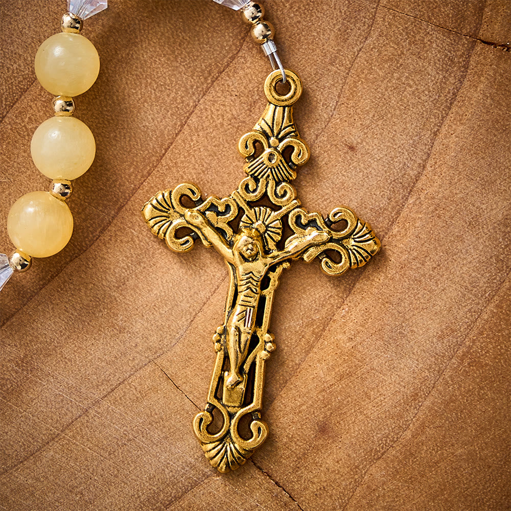 SolaceBeads Yellow Jade Stone Rosary With Our Lady of Aparecida Medal &amp; Crucifix: Thanksgiving Gift - image 4