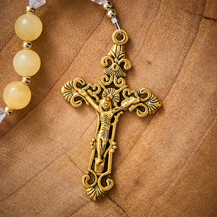 SolaceBeads Yellow Jade Stone Rosary With Our Lady of Aparecida Medal &amp; Crucifix: Thanksgiving Gift - image 4