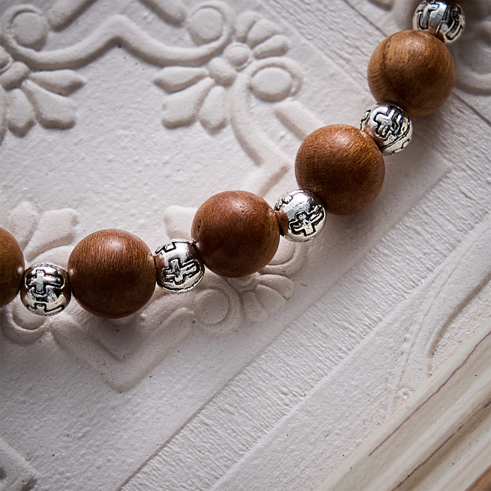 SolaceBeads Natural Peach Wood Beads Prayer Bracelet with Jerusalem Cross: Daily Strength &amp; Faith - image 4