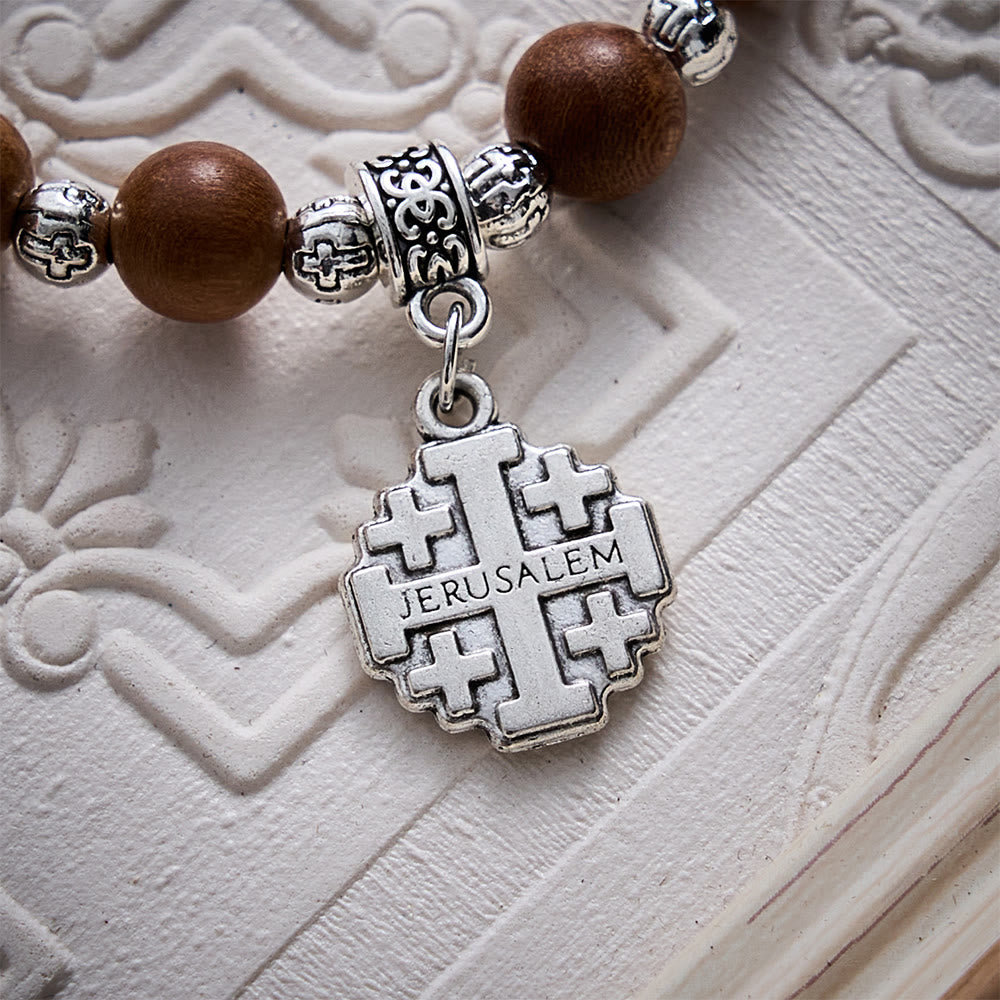 SolaceBeads Natural Peach Wood Beads Prayer Bracelet with Jerusalem Cross: Daily Strength &amp; Faith - image 5
