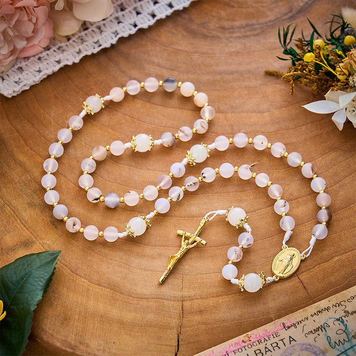SolaceBeads Frosted Blossom Agate Rosary With Miraculous Medal &amp; Crucifix: Serenity in Soft Texture - image 7