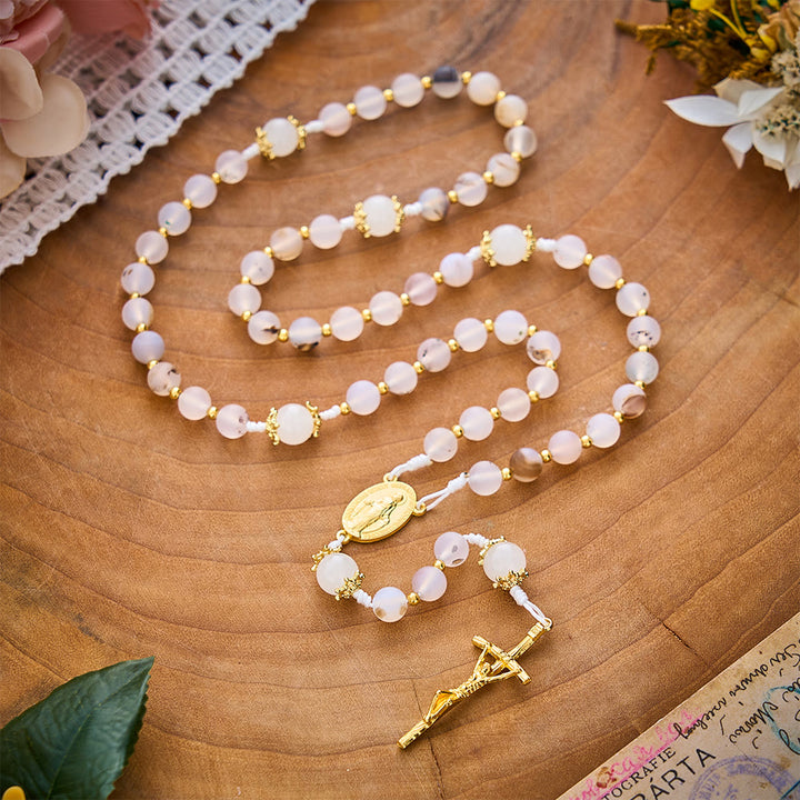 SolaceBeads Frosted Blossom Agate Rosary With Miraculous Medal &amp; Crucifix: Serenity in Soft Texture - image 10