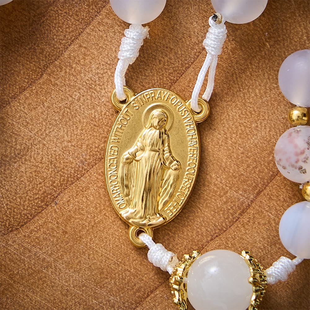 SolaceBeads Frosted Blossom Agate Rosary With Miraculous Medal &amp; Crucifix: Serenity in Soft Texture - image 3