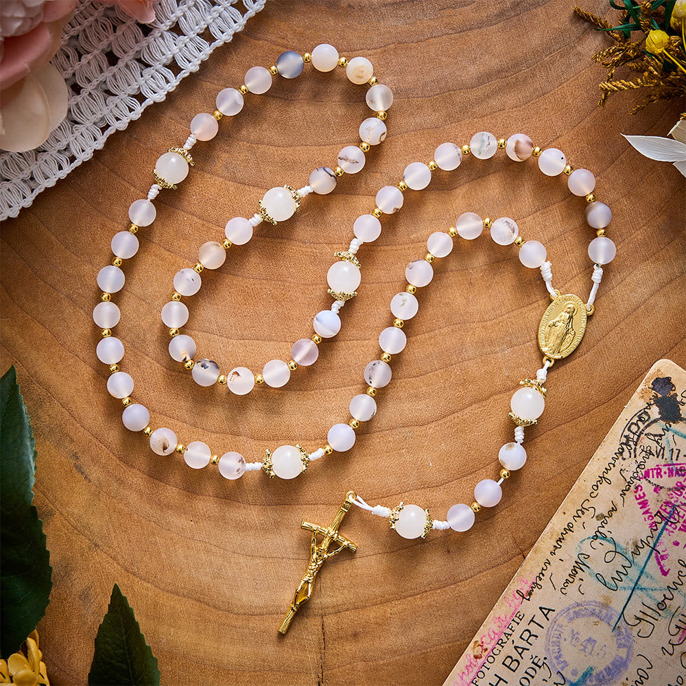 SolaceBeads Frosted Blossom Agate Rosary With Miraculous Medal &amp; Crucifix: Serenity in Soft Texture - image 9