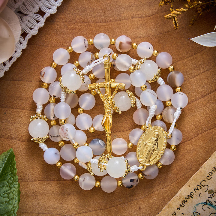 SolaceBeads Frosted Blossom Agate Rosary With Miraculous Medal &amp; Crucifix: Serenity in Soft Texture - image 5