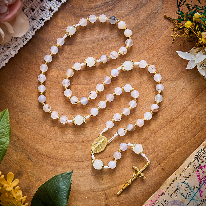 SolaceBeads Frosted Blossom Agate Rosary With Miraculous Medal &amp; Crucifix: Serenity in Soft Texture - image 8