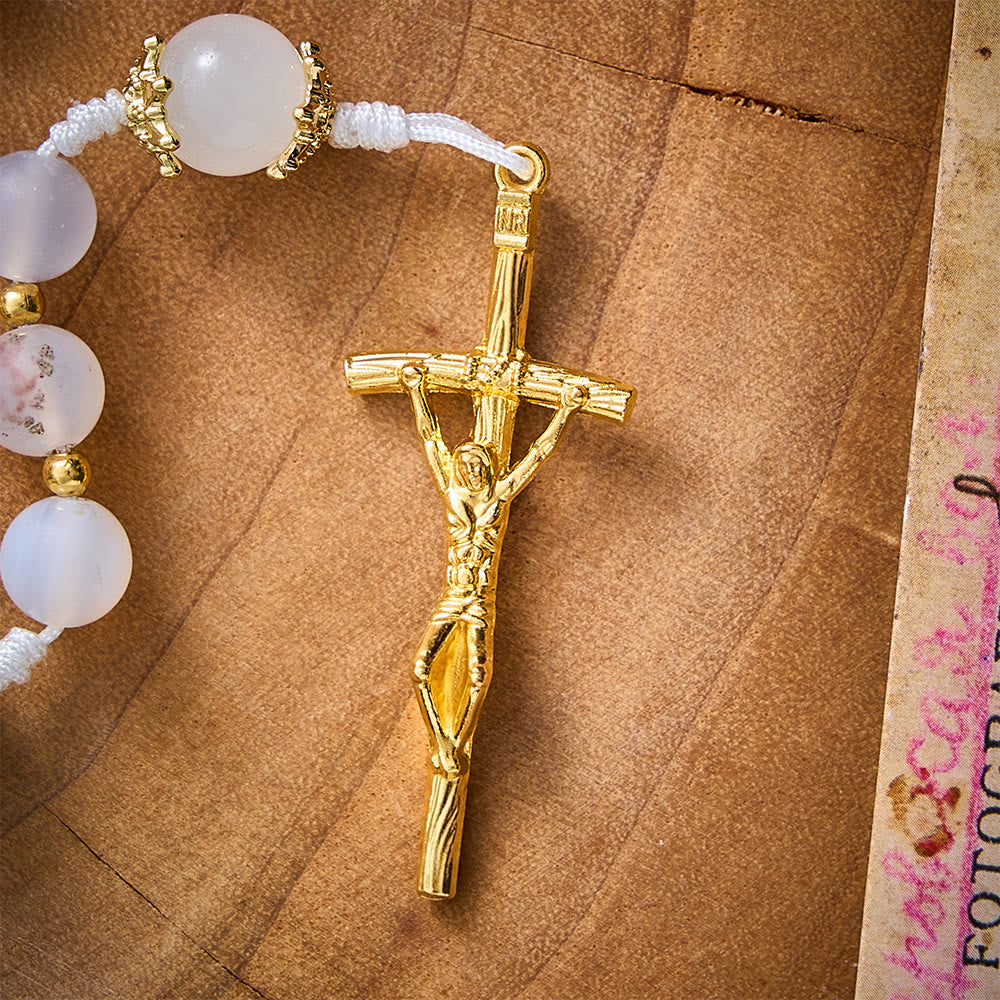 SolaceBeads Frosted Blossom Agate Rosary With Miraculous Medal &amp; Crucifix: Serenity in Soft Texture - image 4