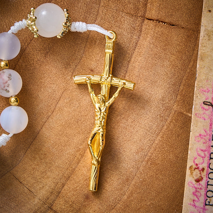SolaceBeads Frosted Blossom Agate Rosary With Miraculous Medal &amp; Crucifix: Serenity in Soft Texture - image 4