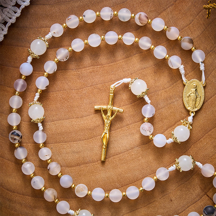SolaceBeads Frosted Blossom Agate Rosary With Miraculous Medal &amp; Crucifix: Serenity in Soft Texture - image 6