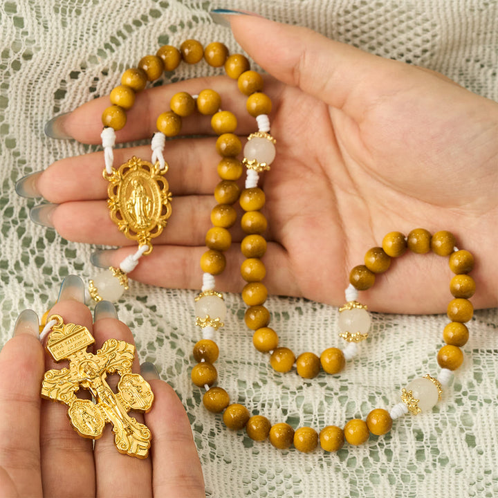 SolaceBeads Tiger Eye Glass &amp; White Glass Rosary With Pardon Crucifix: Warmth in Autumn Grain - image 1