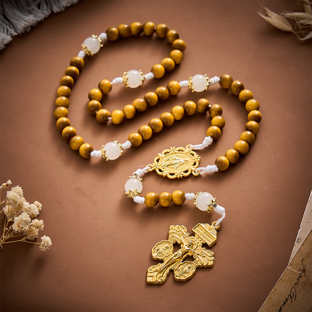 SolaceBeads Tiger Eye Glass &amp; White Glass Rosary With Pardon Crucifix: Warmth in Autumn Grain - image 9