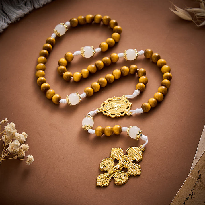 SolaceBeads Tiger Eye Glass &amp; White Glass Rosary With Pardon Crucifix: Warmth in Autumn Grain - image 9