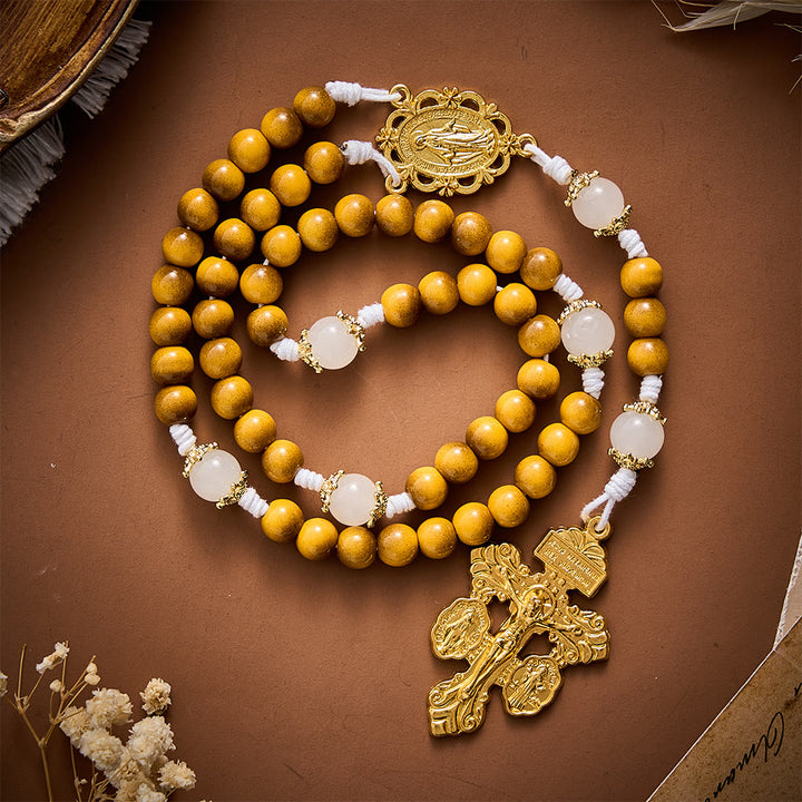 SolaceBeads Tiger Eye Glass &amp; White Glass Rosary With Pardon Crucifix: Warmth in Autumn Grain - image 7