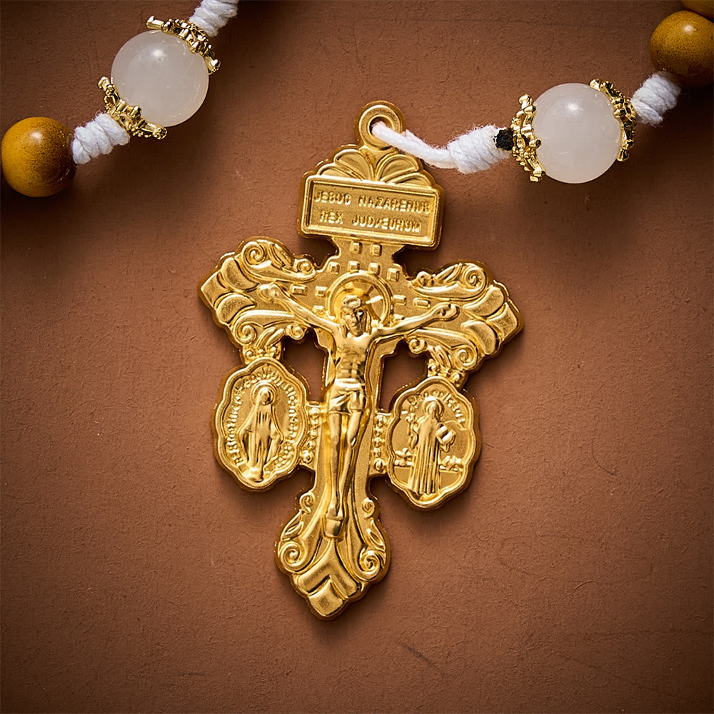 SolaceBeads Tiger Eye Glass &amp; White Glass Rosary With Pardon Crucifix: Warmth in Autumn Grain - image 4
