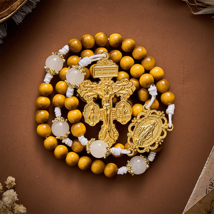 SolaceBeads Tiger Eye Glass &amp; White Glass Rosary With Pardon Crucifix: Warmth in Autumn Grain - image 5