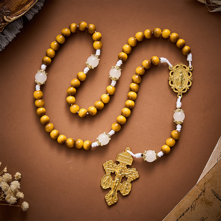 SolaceBeads Tiger Eye Glass &amp; White Glass Rosary With Pardon Crucifix: Warmth in Autumn Grain - image 8