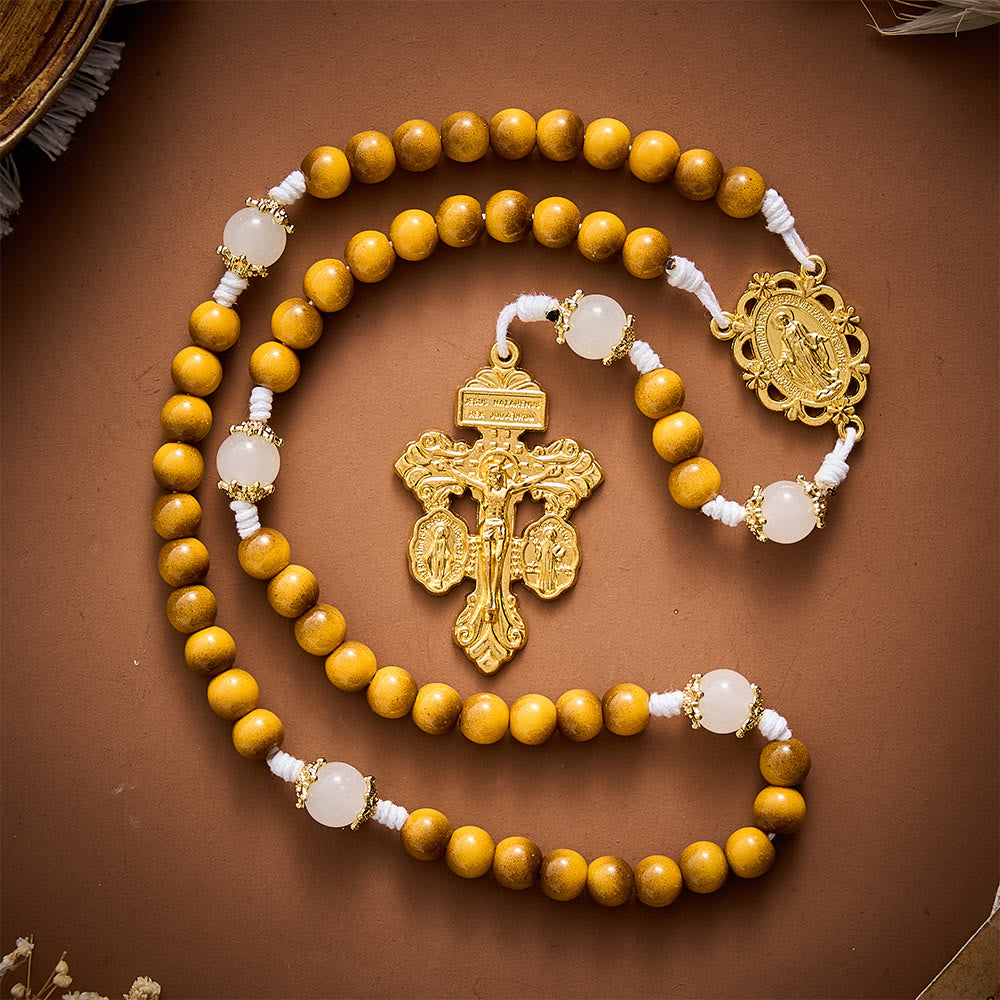 SolaceBeads Tiger Eye Glass &amp; White Glass Rosary With Pardon Crucifix: Warmth in Autumn Grain - image 6