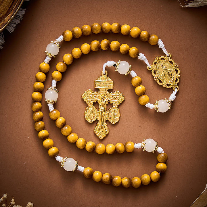 SolaceBeads Tiger Eye Glass &amp; White Glass Rosary With Pardon Crucifix: Warmth in Autumn Grain - image 6
