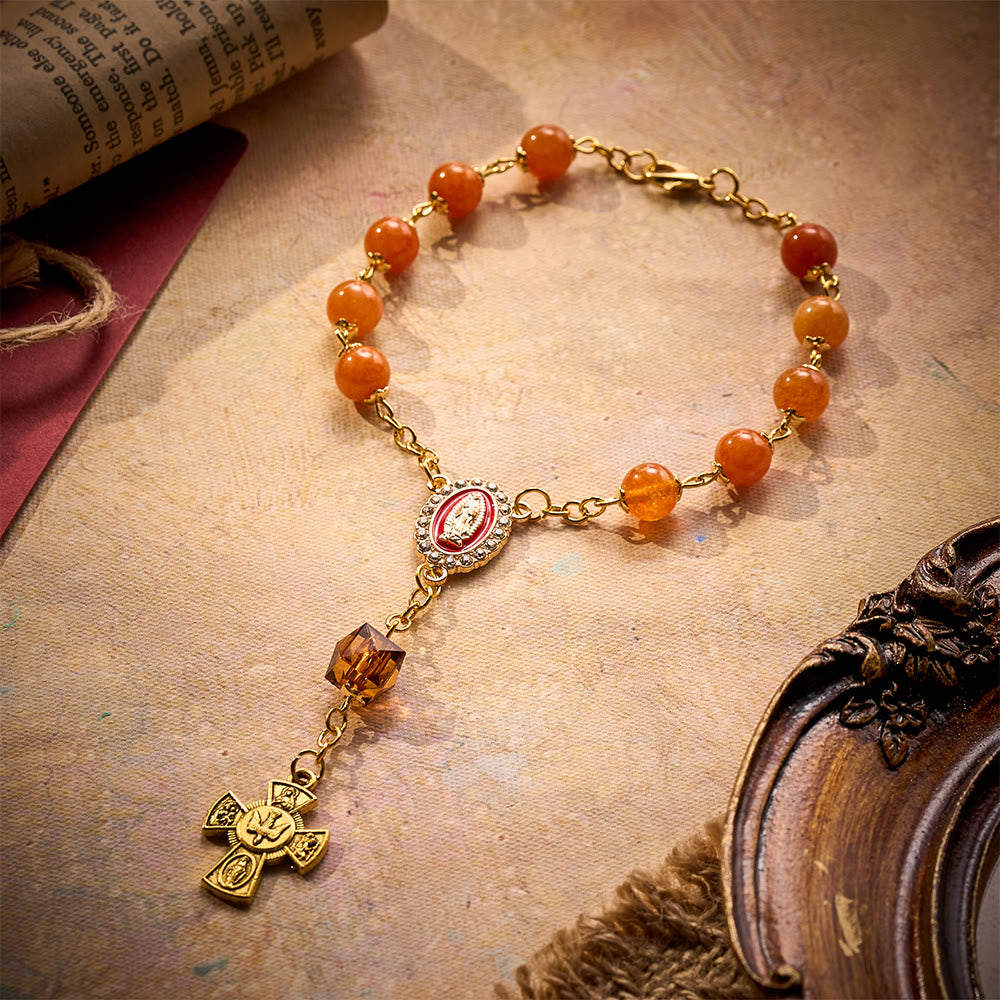SolaceBeads Warm Orange Chalcedony Car Rosary: Cozy Autumn Blessing for Every Journey - Orange - image 0