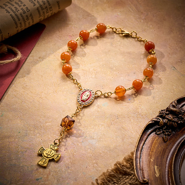 SolaceBeads Warm Orange Chalcedony Car Rosary: Cozy Autumn Blessing for Every Journey - Orange - image 0